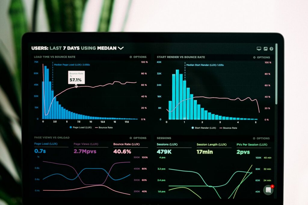 Gráficos de datos en la pantalla de un portátil